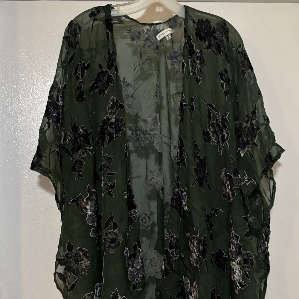 Woven Heart Dark Green Floral sheer kimono